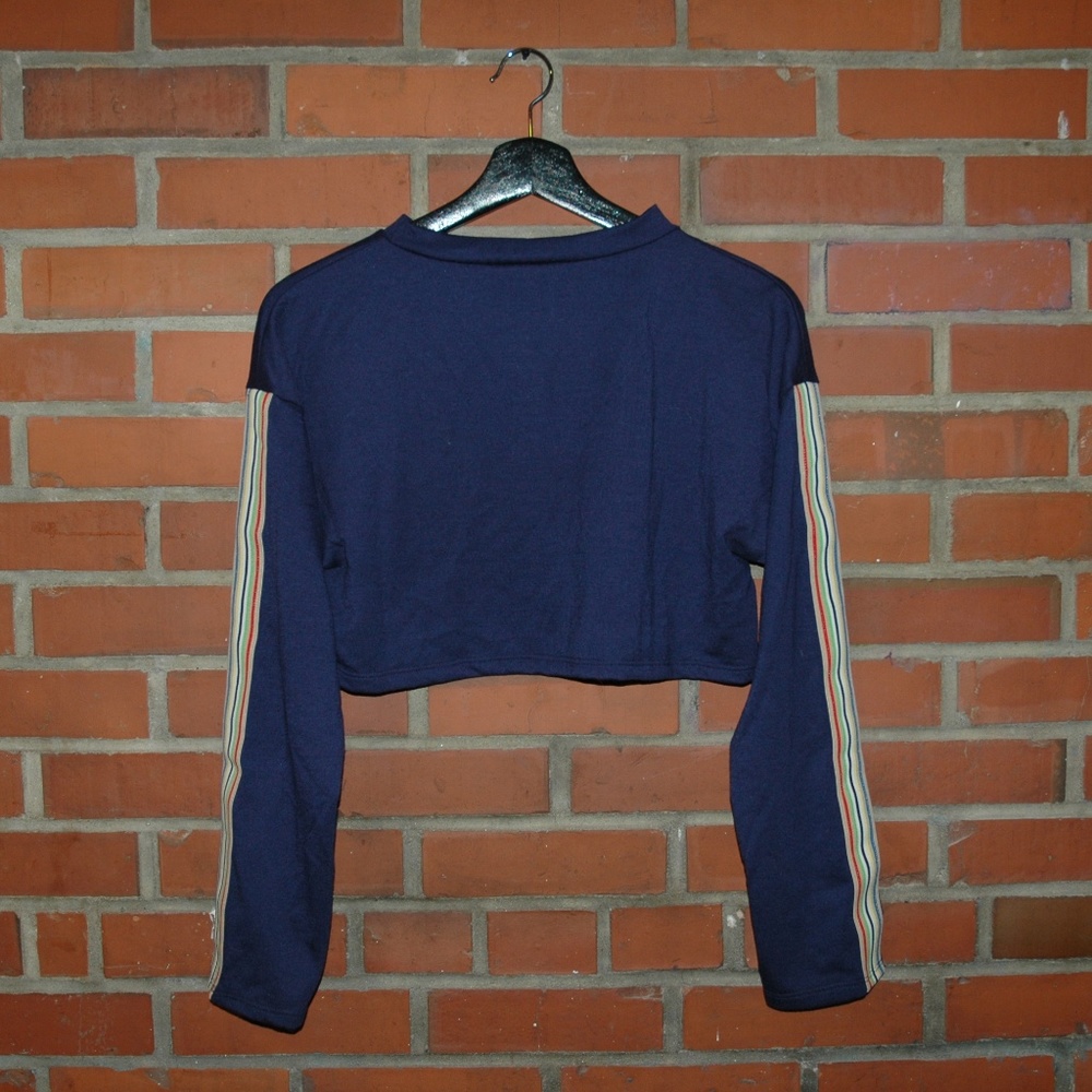 Cropped Striped Sleeve T Shirt